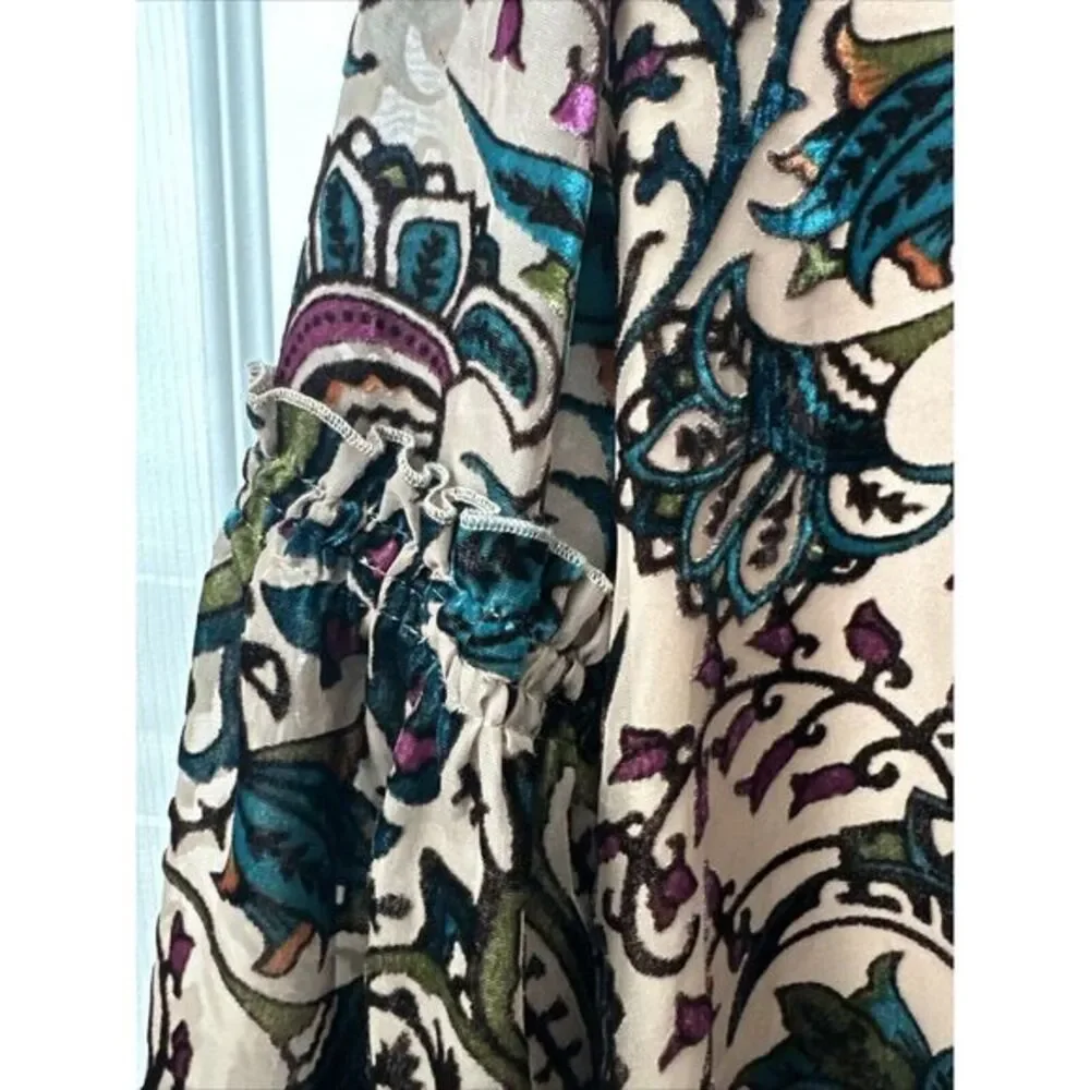 Alexia Admor Velvet Patterned Burnout Dress Size M Tunic Bell‎ Sleeve V Neck